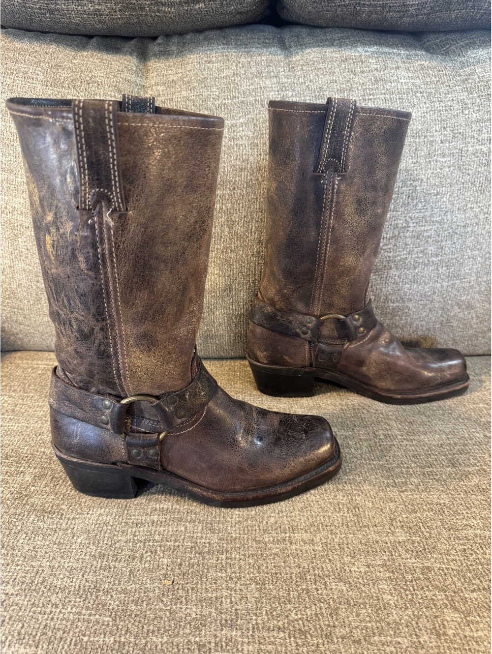 Vintage Frye 77309 Harness 12R Chocolate Leather Boots Made in USA Women's 7.5M - Picture 3 of 9